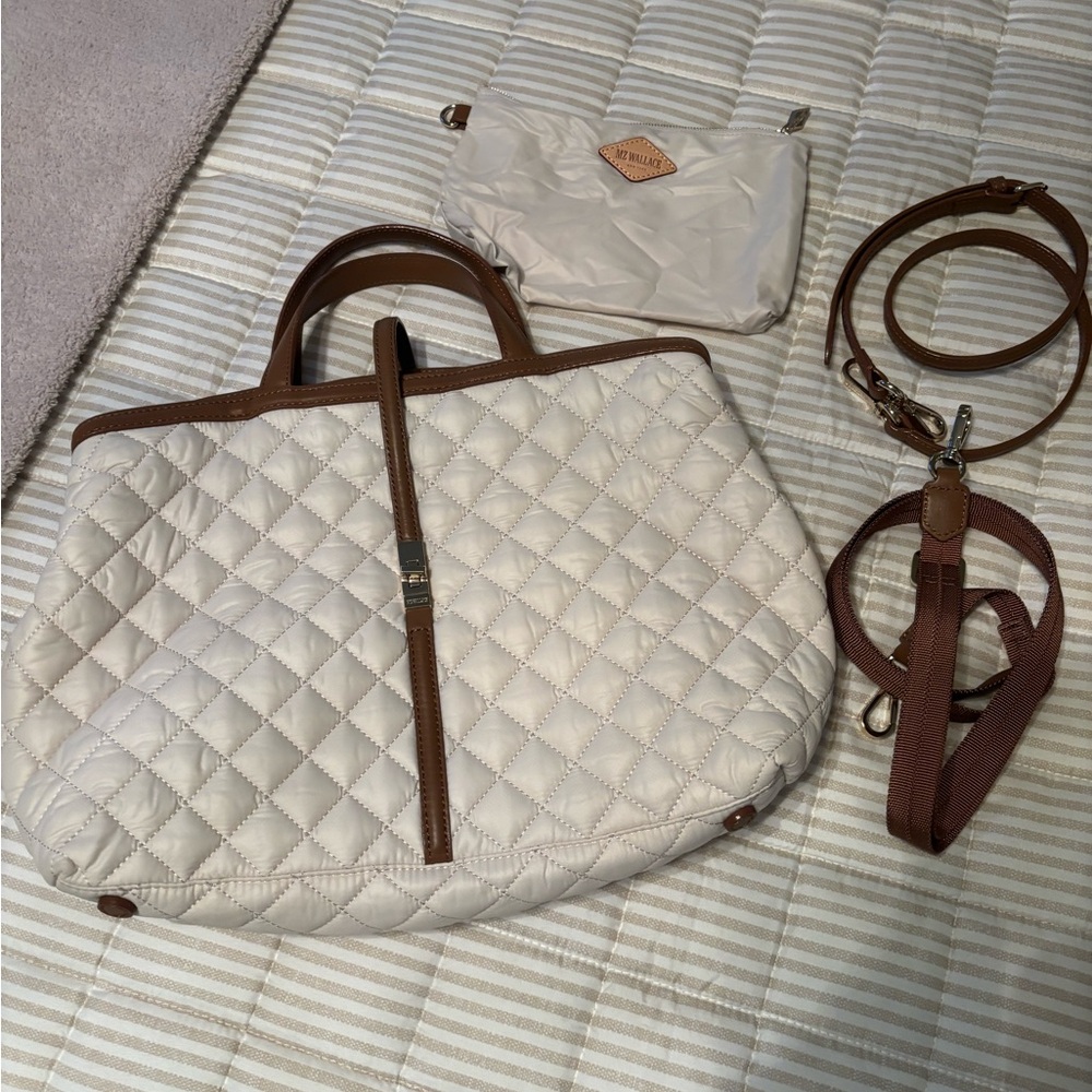 MZ Wallace Quilted Sandshell Tote with Brown Trim - Picture 6 of 10